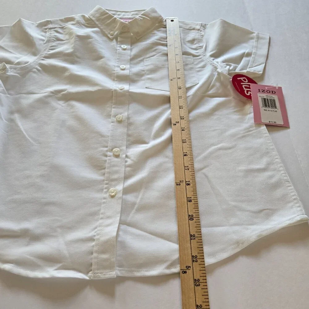 Izod Girls Oxford Button Collar White Pocket Short Sleeve Shirt Plus Sz 16.5